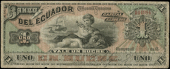 Ecuador, Banco del Ecuador, One Sucre (2), 13 July 1887, A 64984, 1 October 1901, K 200390 (Pick S151a, 151c); Banco...