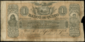 Ecuador, Banco de Quito, One Peso, 1 August 1874, A 014418 (Pick S236a). Tear and missing piece from right edge,...