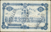 Fiji, Treasury Note, Twenty Five Dollars, 15 July 1872, no. 71 (Pick 15). Stamped CANCELLED three times, very fine...