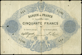 France, Banque de France, Fifty Francs, 11 September 1883, V 1162444 (Pick 51a). A 40mm tear in top edge, a 20mm...