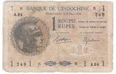French Colonies, FRENCH INDIA, Banque de l’Indo-Chine, One Rupee, 8 March 1938, A 84749, Borduge-Baudoin...