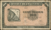 French Guiana, Banque de la Guyane, One Hundred Francs, 1942, AE1 127, Halleguen-Constantin-Saint-Clair signatures...