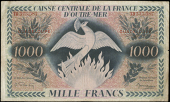 Guadeloupe, Caisse Centrale de la France d’Outre Mer, One Thousand Francs, 1944, TD 373587 (Pick 30b). A 5mm tear...