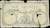 Haiti, La Banque Nationale d’Haiti, Ten Gourdes, 2 August 1881, B 1247 (Pick 74A). A 50mm tear at lower right,...