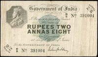 India, Government of India, Two Rupees Eight Annas, 1917, R/5 391004, signature of M.S. Gubbay (Pick 2). Pinhole on...