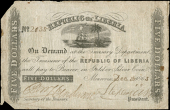 Liberia, Republic of Liberia, Five Dollars, 28 December 1863, no. 2035, Monrovia, ‘pay to Bearer in Gold or Silver...