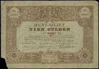 Netherlands, Koninkrijk der Nederlanden, Muntbiljet, Ten Gulden, 17 June 1884, DL 01867 (Pick 1). Missing part of...