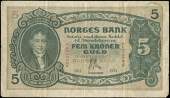 Norway, Norges Bank, One Krone, 1943; Five Kronor (4), 1911 C 6435508, 1928, 1943, 1945; Ten Kronor (3), 1942, 1954,...