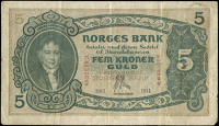 Norway, Norges Bank, One Krone, 1943; Five Kronor (4), 1911 C 6435508, 1928, 1943, 1945; Ten Kronor (3), 1942, 1954,...