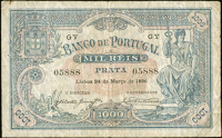 Portugal, Banco de Portugal, One Milréis, 24 March 1896, GY 05888 (Pick 73). Good fine 	£120-150
