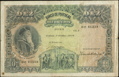 Portugal, Banco de Portugal, Ten Escudos, 7 July 1920, GC 01239 (Pick 117). Spot at lower left and a 5mm tear in...