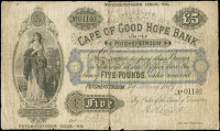 South Africa, Cape of Good Hope Bank Ltd, Five Pounds, 29 November 1889, no. 01146, Potchefstroom (Hern 115; cf....