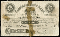 South Africa, Somerset East Bank, Five Pounds, 25 November 1867, no. 5002 (Hern 379; Pick S257, this note...