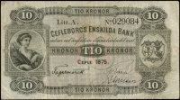 Sweden, Gefleborgs Enskilda Bank, Ten Kronor, 1875, no. 029084 (Pick S180). A couple of spots in top edge, otherwise...