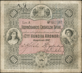 Sweden, Hernösands Enskilda Bank, One Hundred Kronor, 1880, no. 017787 (Pick S278). Number at top left, blue pencil...