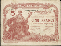 Tahiti, Banque de l’Indo-Chine, Five Francs, 3 September 1912, L6 996, PAPEETE (TAHITI) stamped at upper centre...