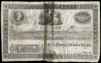 Provincial Bank of Ireland, Thirty Shillings, 2 October 1837, numbers erased, Galway (Pick –). Split and rejoined...
