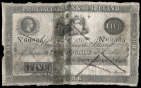 Provincial Bank of Ireland, Five Pounds, 1 November 1862, no. 69835, Cork, inked Xs on front (Pick –). Split and...