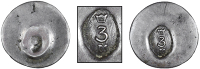 St. Bartholomew (St. Barts), ——— Three Stuivers, a worn Half-Réal-sized coin, one side countermarked with...