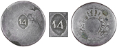 St. Bartholomew (St. Barts), ——— Fourteen Stuivers (c. 1821), FRANCE, Quarter-Écu, obv. countermarked 14...
