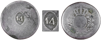 St. Bartholomew (St. Barts), ——— Fourteen Stuivers (c. 1821), FRANCE, Quarter-Écu, obv. countermarked 14...