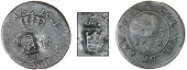 St. Bartholomew (St. Barts), One Stuiver (c. 1797-8), a Cayenne 2 Sous, 1782a, obv. countermarked with a crown...