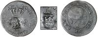 St. Bartholomew (St. Barts), One Stuiver (c. 1797-8), a Cayenne 2 Sous, 1782a, obv. countermarked with a crown...
