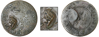 St. Bartholomew (St. Barts), One Stuiver (c. 1797-8), a counterfeit Cayenne 2 Sous, 1782a, obv. countermarked with a...