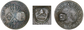 St. Bartholomew (St. Barts), One Stuiver (c. 1808), a counterfeit Cayenne 2 Sous, 1789a, rev. countermarked with a...