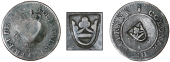 St. Bartholomew (St. Barts), One Stuiver (c. 1808), a Cayenne 2 Sous, 1789a, rev. countermarked with a crown raised...