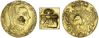 Guadeloupe, ——— Twenty Livres per gros, Brazil, Maria I, counterfeit 6,400 Réis, 1788, Rio, obv....