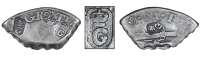 Guadeloupe, ——— Forty-Five Sous, a cut quarter segment of the Nine Livre Dollar (after the central square plug...