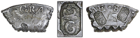 Guadeloupe, ——— Forty-Five Sous, a very lightweight cut segement of the Nine Livre Dollar (central square...