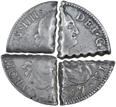 Martinique, ——— Three Escalins or ‘Moco’ (4), cut quarter segments reconstructed into a whole coin, with...