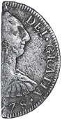 Barbados (General West Indies), Half-Dollar (valued at Three Shillings, Four Bitts), MEXICO, Charles III, a cut half...