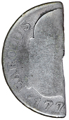 Barbados (General West Indies), One Bitt, Spain, Charles III, a cut half segment of a 2 Réales (Pistareen),...