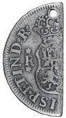 Barbados (General West Indies), Half-Bitt, viceroyalty of peru, Ferdinand VI, a cut half segment of a Réal, 1759jm,...