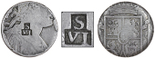 St. Vincent, ——— Six Bitts (valued at Four Shillings and Sixpence), Charles IIII, a circular central segment...