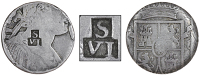 St. Vincent, ——— Six Bitts (valued at Four Shillings and Sixpence), Charles IIII, a circular central segment...