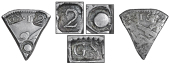 Grenada, ——— Two Bitts (valued at One Shilling and Sixpence), a cut sixth segment of a Spanish-American 8...