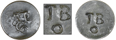 Tobago, ——— Stampee, a crowned C type plain copper flan, rev. countermarked with incuse tb, annulet below,...