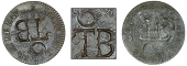 Tobago, ——— Stampee, a Cayenne 2 Sous, 1789a, obv. countermarked with incuse tb, annulet above added later to...