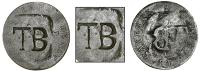 Tobago, ——— Black Dogg (valued at Three-Halfpence), a Cayenne 2 Sous, obv. countermarked with incuse tb within...