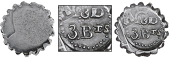 ESSEQUIBO & DEMERARA (British Guiana), ——— Three Bitts (valued at Fifteen Pence), a central plug from a...