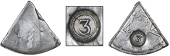 Curaçao, ——— Three Reaals (valued at Eighteen Stuivers), a cut fifth segment of a Spanish-American 8 Réales,...