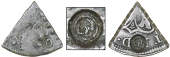 Curaçao, ——— Three Reaals, a cut fifth segment of a Spanish-American 8 Réales, with crenated edges, rev....