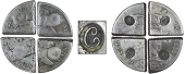 Curaçao, Dutch Administration, Authority of June 1838, Quarter-Guilders (4), cut quarter segments of NETHERLANDS,...