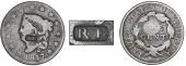 USA, Colonial New York, One Cent, U.S.A., Cent, 1817, obv. countermarked rf raised within a rectangular indent,...