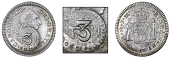 Unattributed, Sixteenth-Dollar, MEXICO, Charles III, Half-Réal, 177([–]fm, Mexico City, obv. countermarked f3m...