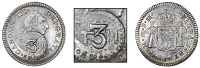 Unattributed, Sixteenth-Dollar, MEXICO, Charles III, Half-Réal, 177([–]fm, Mexico City, obv. countermarked f3m...